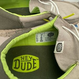Hey Dude Tan Canvas Slip-On Shoes with Neon Green Trim